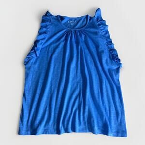 Ann Taylor LOFT Ruffle Sleeve Tank Top Women’s XL Blue Sleeveless Pleated NWT